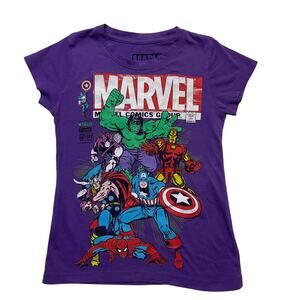 Marvel Girls t-shirt size XS (4/5) purple short sleeve comics print Hulk IronMan